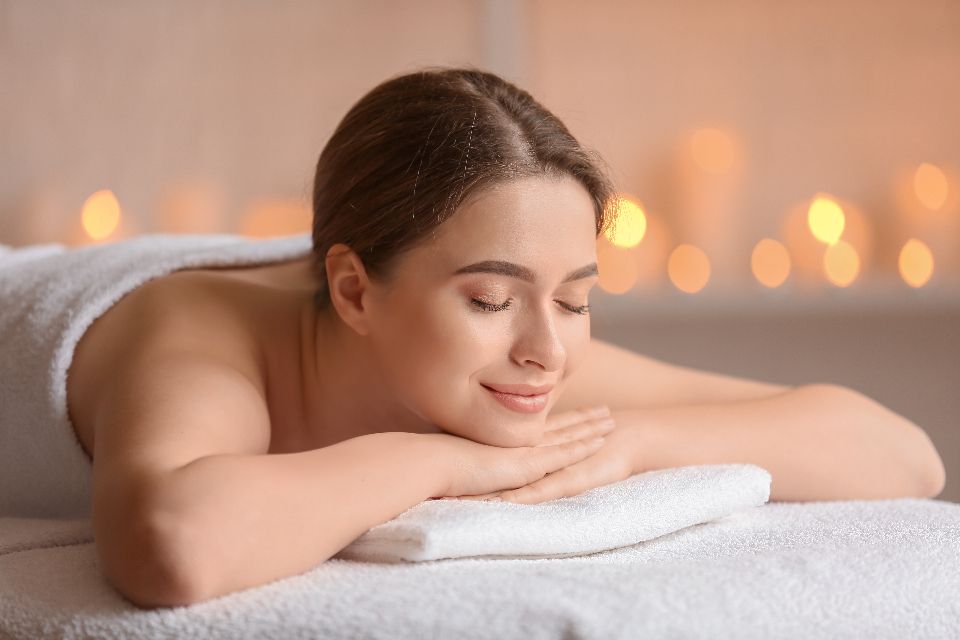 A spa treatment room prepared for a guest