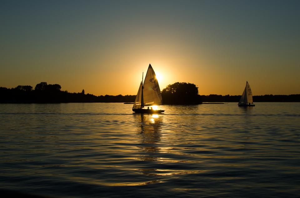 Boats moored at the harbour